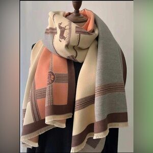 Chic Peach and Gray Patterned Scarf